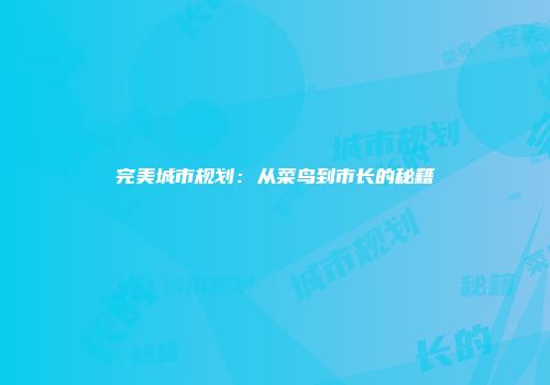 完美城市规划：从菜鸟到市长的秘籍