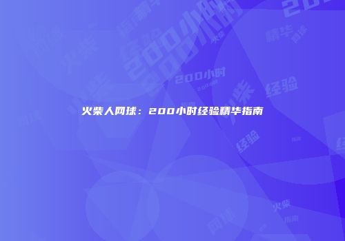 火柴人网球：200小时经验精华指南