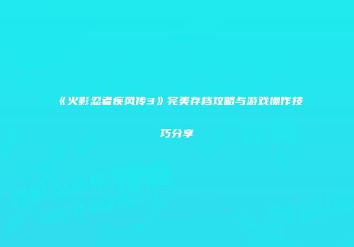 《火影忍者疾风传3》完美存档攻略与游戏操作技巧分享