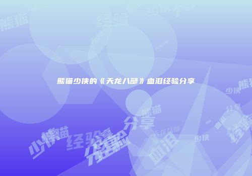 熊猫少侠的《天龙八部》血泪经验分享