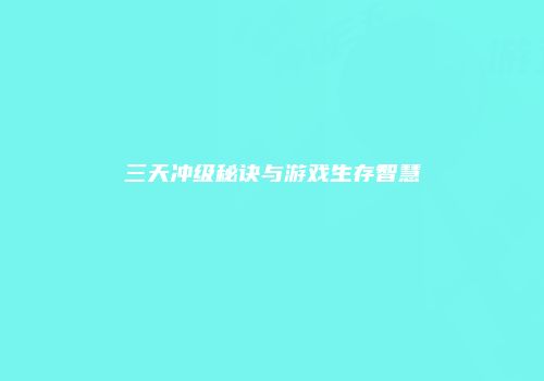 三天冲级秘诀与游戏生存智慧