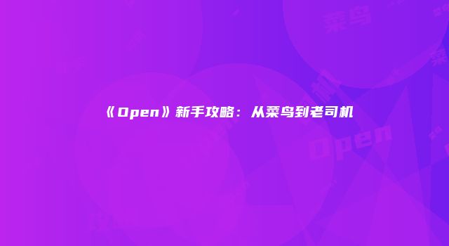 《Open》新手攻略：从菜鸟到老司机