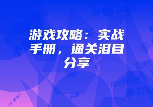 游戏攻略：实战手册，通关泪目分享