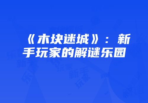 《木块迷城》：新手玩家的解谜乐园
