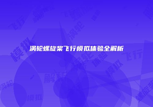 涡轮螺旋桨飞行模拟体验全解析