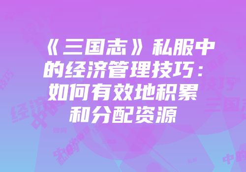 《三国志》私服中的经济管理技巧：如何有效地积累和分配资源