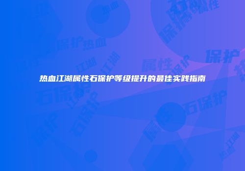 热血江湖属性石保护等级提升的最佳实践指南