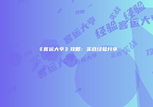 《客运大亨》攻略：实战经验分享