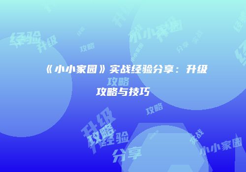 《小小家园》实战经验分享：升级攻略与技巧