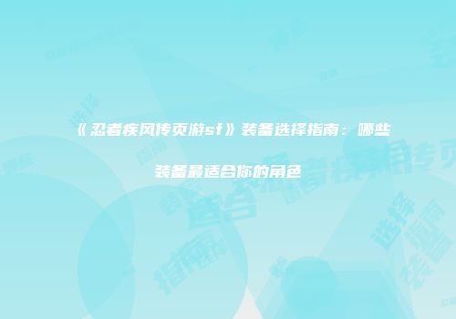《忍者疾风传页游sf》装备选择指南：哪些装备最适合你的角色