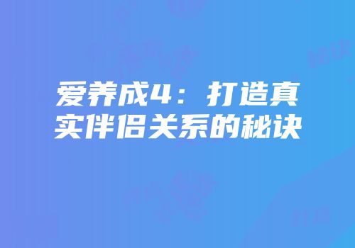 爱养成4：打造真实伴侣关系的秘诀