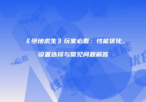 《绝地求生》玩家必看：性能优化、设置选择与常见问题解答