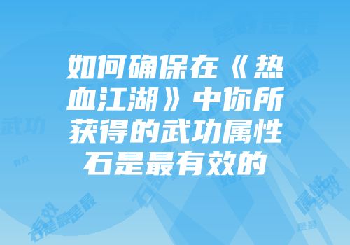 如何确保在《热血江湖》中你所获得的武功属性石是最有效的