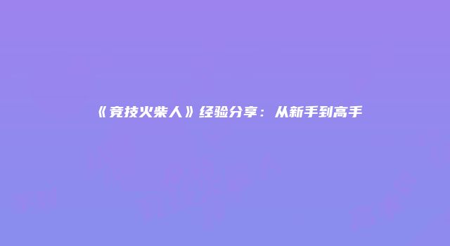 《竞技火柴人》经验分享：从新手到高手