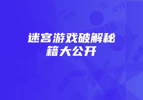 迷宫游戏破解秘籍大公开