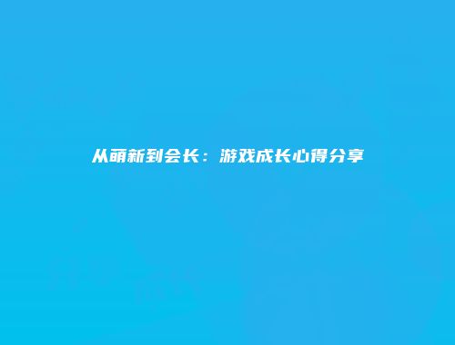 从萌新到会长：游戏成长心得分享