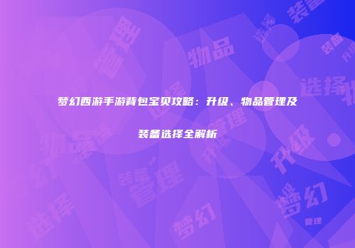 梦幻西游手游背包宝贝攻略：升级、物品管理及装备选择全解析