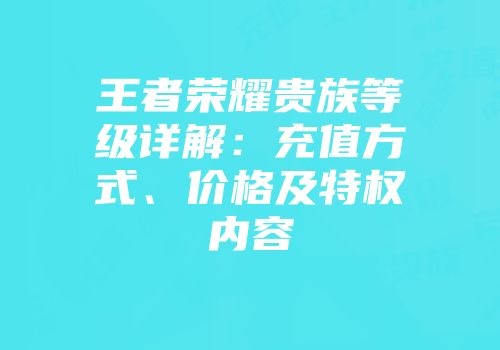 王者荣耀贵族等级详解：充值方式、价格及特权内容