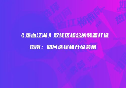 《热血江湖》双线区杨总的装备打造指南：如何选择和升级装备