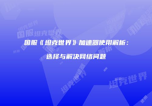 国服《坦克世界》加速器使用解析：选择与解决网络问题