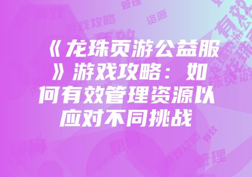 《龙珠页游公益服》游戏攻略：如何有效管理资源以应对不同挑战