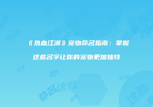 《热血江湖》宠物命名指南：掌握这些名字让你的宠物更加独特