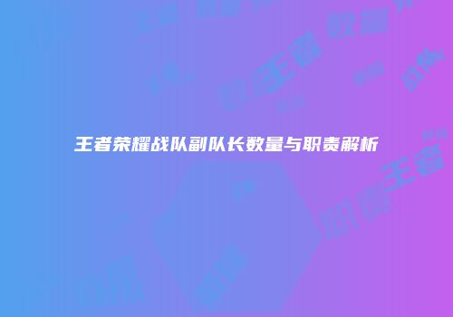 王者荣耀战队副队长数量与职责解析