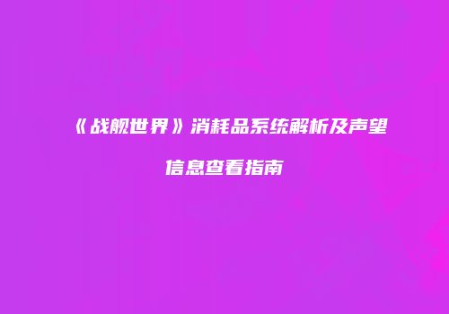 《战舰世界》消耗品系统解析及声望信息查看指南
