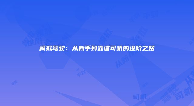 模拟驾驶：从新手到靠谱司机的进阶之路