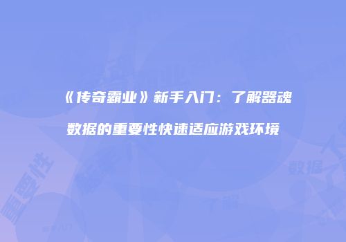 《传奇霸业》新手入门:了解器魂数据的重要性快速适应游戏环境
