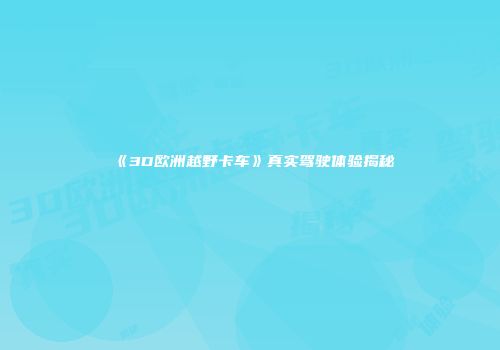 《3D欧洲越野卡车》真实驾驶体验揭秘