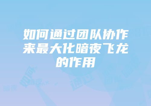 如何通过团队协作来最大化暗夜飞龙的作用