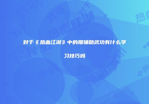 对于《热血江湖》中的雕辅助武功有什么学习技巧吗