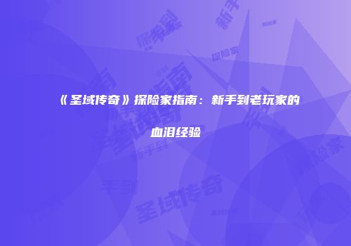 《圣域传奇》探险家指南:新手到老玩家的血泪经验