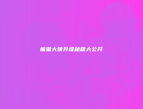 熊猫大侠升级秘籍大公开