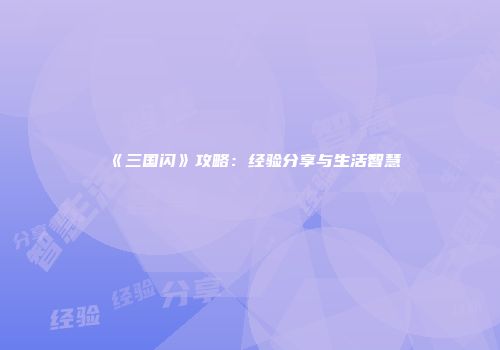 《三国闪》攻略:经验分享与生活智慧