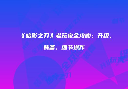《暗影之刃》老玩家全攻略：升级、装备、细节操作
