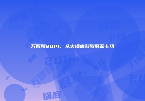 万智牌2014：从火锅底料到冠军卡组
