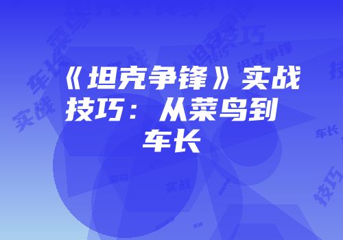 《坦克争锋》实战技巧：从菜鸟到车长
