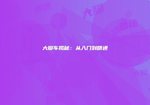 大脚车揭秘：从入门到精通