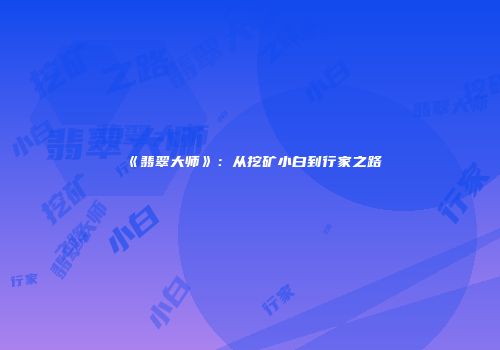 《翡翠大师》：从挖矿小白到行家之路