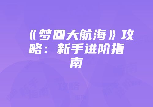 《梦回大航海》攻略：新手进阶指南
