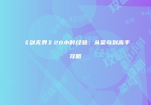 《剑无界》20小时经验：从菜鸟到高手攻略