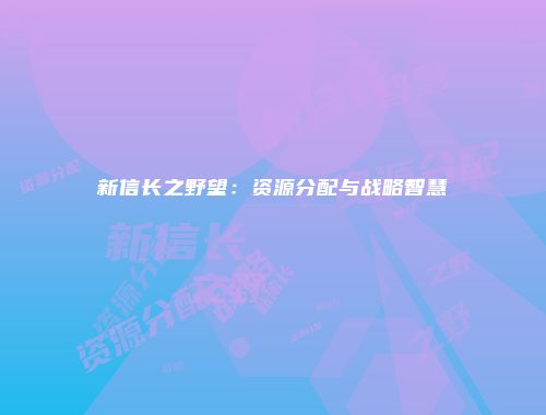 新信长之野望：资源分配与战略智慧